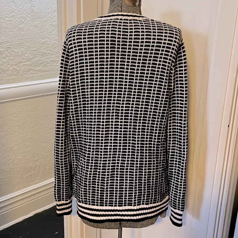 Forever 21 Black and White Check Stripe Chunky Grandpa Cardigan size XL - Picture 8 of 11